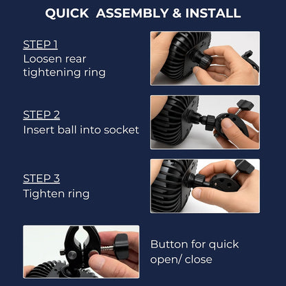 Stroller Fan for Parents with Locking Handlebar Clamp and Battery % Display