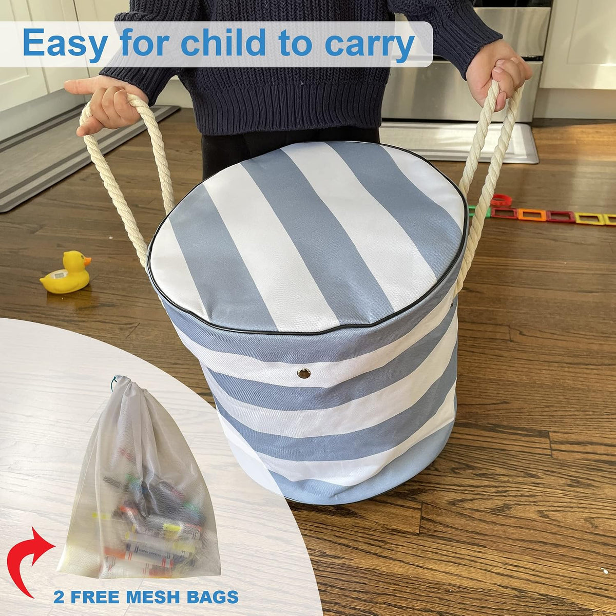 Toy Organizer with Playmat and Mesh Bags for Kids - Storage Bin for Boys & Girls Playroom - Container with Mat for Toddler Toys
