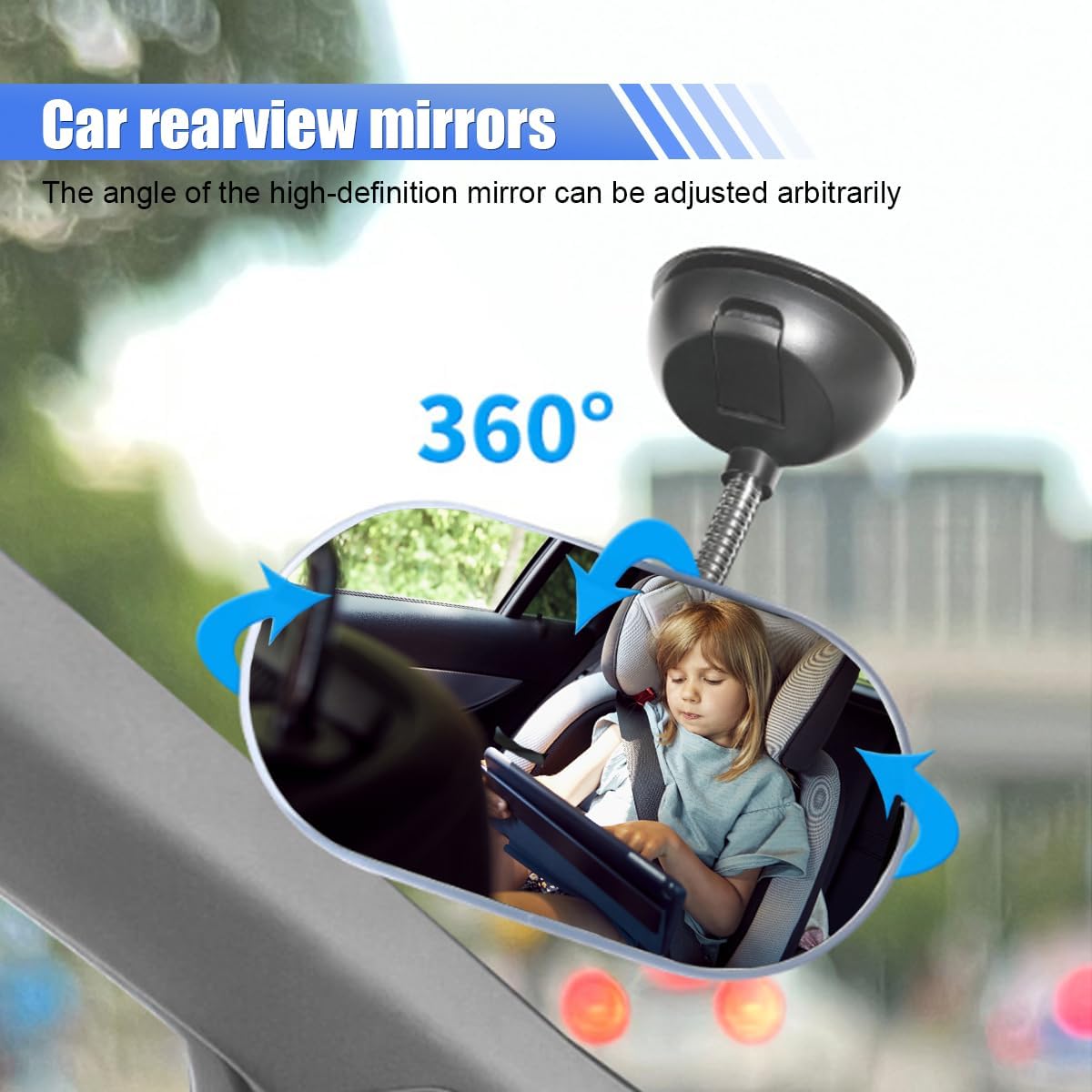 Universal Car Baby Mirror – 360° Adjustable Wide Angle Convex Rearview Mirror with Suction Cup for Rear-Facing Seats, HD Car Interior Safety Mirror for Viewing Backseat Passengers (1PC)