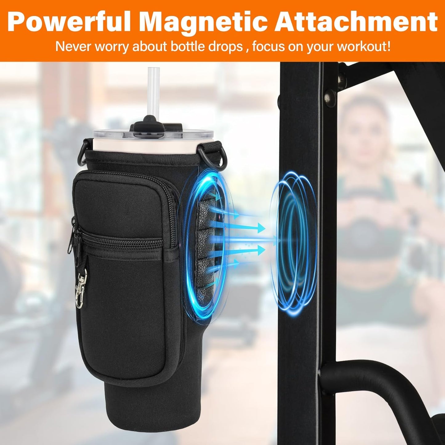 Magnetic Water Bottle Carrier Bag Fits for Stanley/Meoky 40 oz Tumbler | Water Bottle Holder Pouch with Adjustable Shoulder Strap & Phone Pocket Fits for Stanley Tumbler with Handle & Accessories