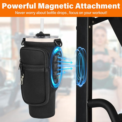 Magnetic Water Bottle Carrier Bag Fits for Stanley/Meoky 40 oz Tumbler | Water Bottle Holder Pouch with Adjustable Shoulder Strap & Phone Pocket Fits for Stanley Tumbler with Handle & Accessories