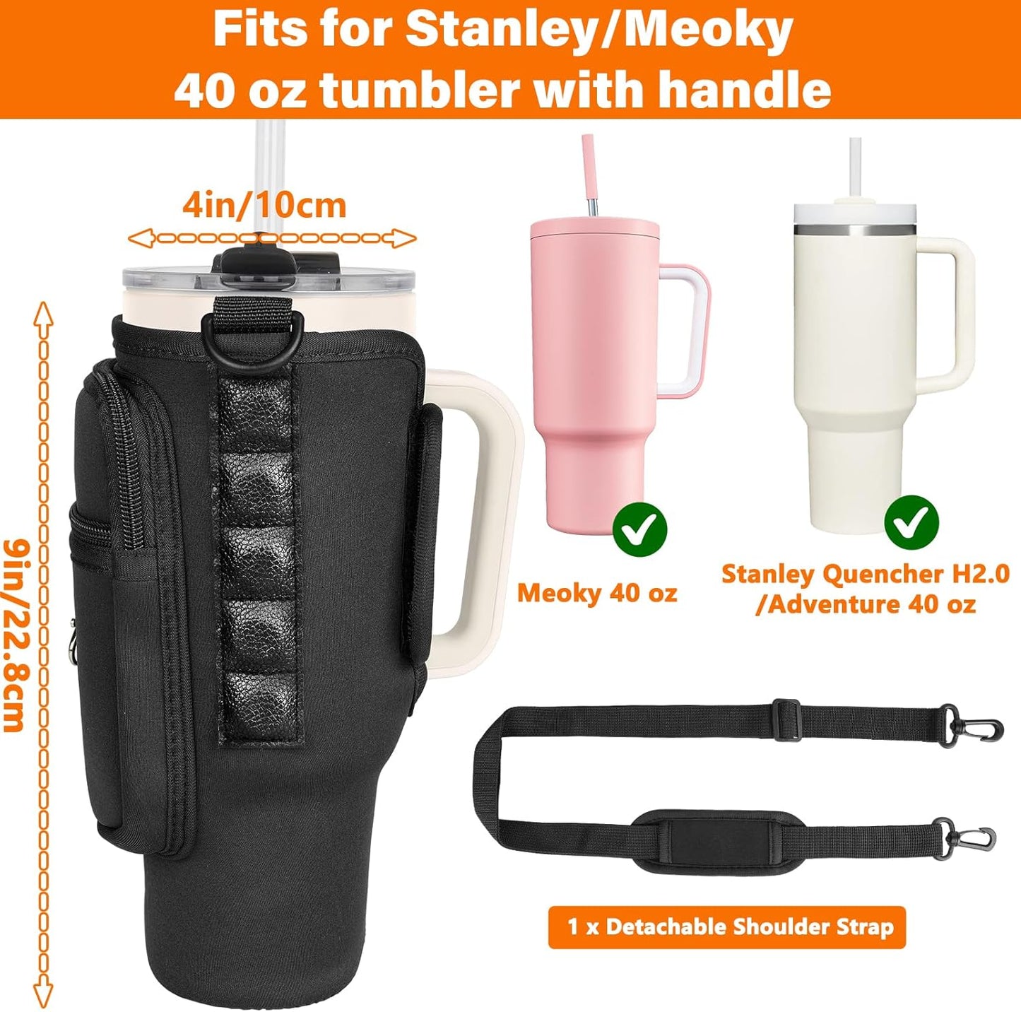 Magnetic Water Bottle Carrier Bag Fits for Stanley/Meoky 40 oz Tumbler | Water Bottle Holder Pouch with Adjustable Shoulder Strap & Phone Pocket Fits for Stanley Tumbler with Handle & Accessories