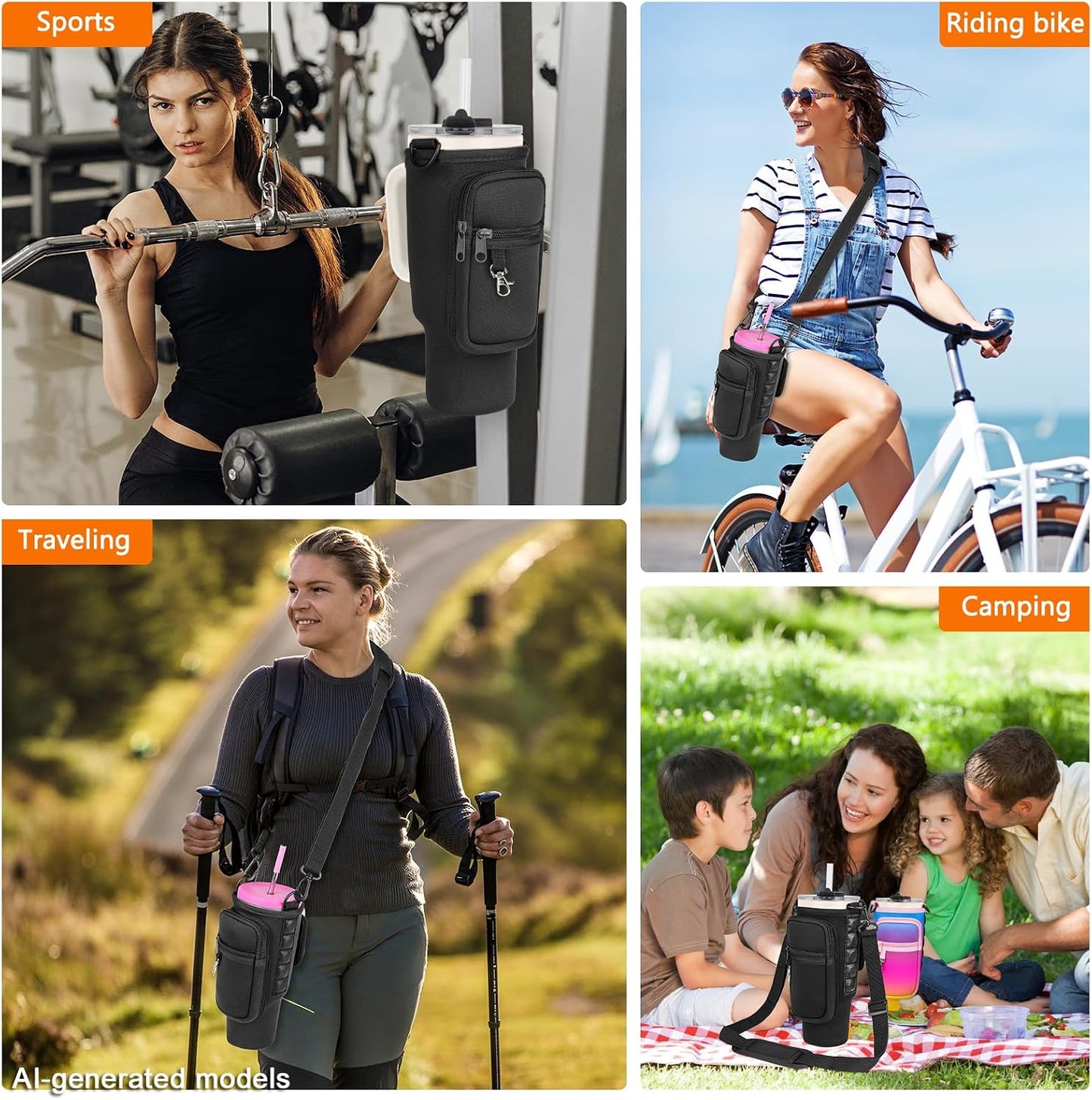 Magnetic Water Bottle Carrier Bag Fits for Stanley/Meoky 40 oz Tumbler | Water Bottle Holder Pouch with Adjustable Shoulder Strap & Phone Pocket Fits for Stanley Tumbler with Handle & Accessories