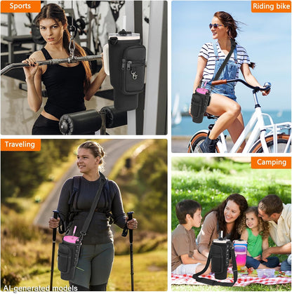 Magnetic Water Bottle Carrier Bag Fits for Stanley/Meoky 40 oz Tumbler | Water Bottle Holder Pouch with Adjustable Shoulder Strap & Phone Pocket Fits for Stanley Tumbler with Handle & Accessories