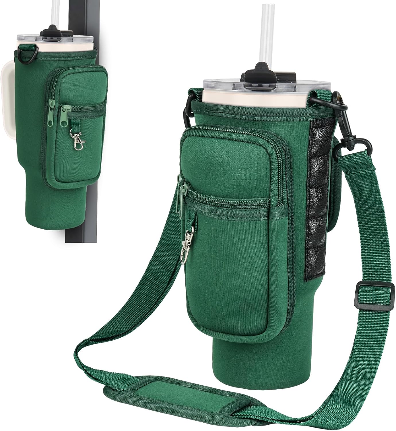 Magnetic Water Bottle Carrier Bag Fits for Stanley/Meoky 40 oz Tumbler | Water Bottle Holder Pouch with Adjustable Shoulder Strap & Phone Pocket Fits for Stanley Tumbler with Handle & Accessories