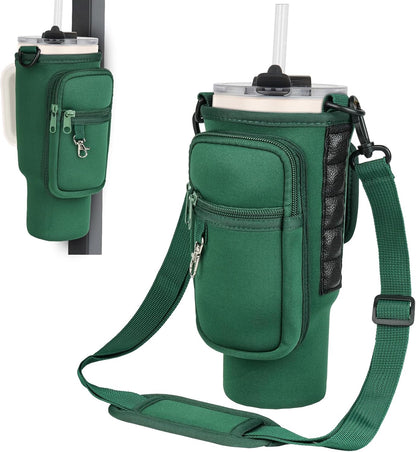 Magnetic Water Bottle Carrier Bag Fits for Stanley/Meoky 40 oz Tumbler | Water Bottle Holder Pouch with Adjustable Shoulder Strap & Phone Pocket Fits for Stanley Tumbler with Handle & Accessories
