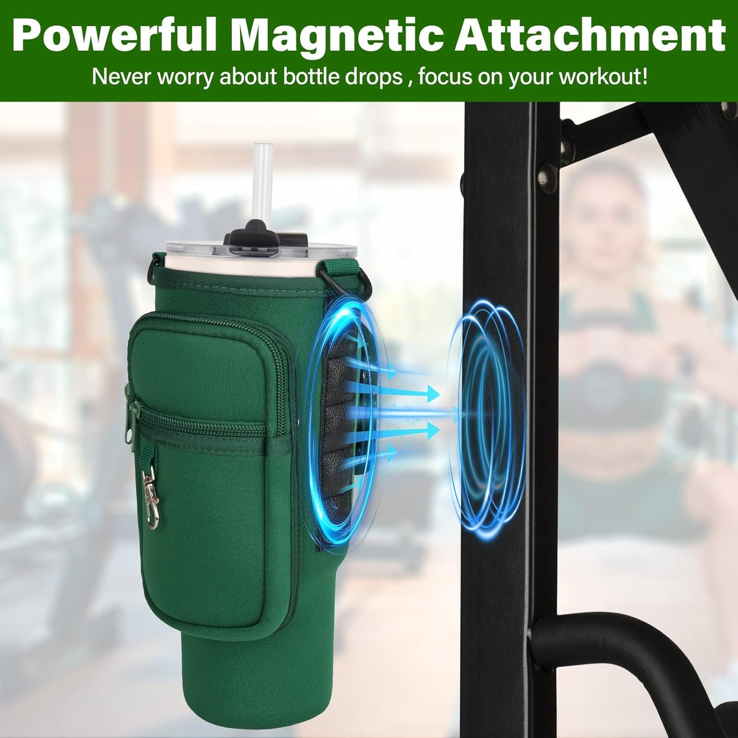 Magnetic Water Bottle Carrier Bag Fits for Stanley/Meoky 40 oz Tumbler | Water Bottle Holder Pouch with Adjustable Shoulder Strap & Phone Pocket Fits for Stanley Tumbler with Handle & Accessories