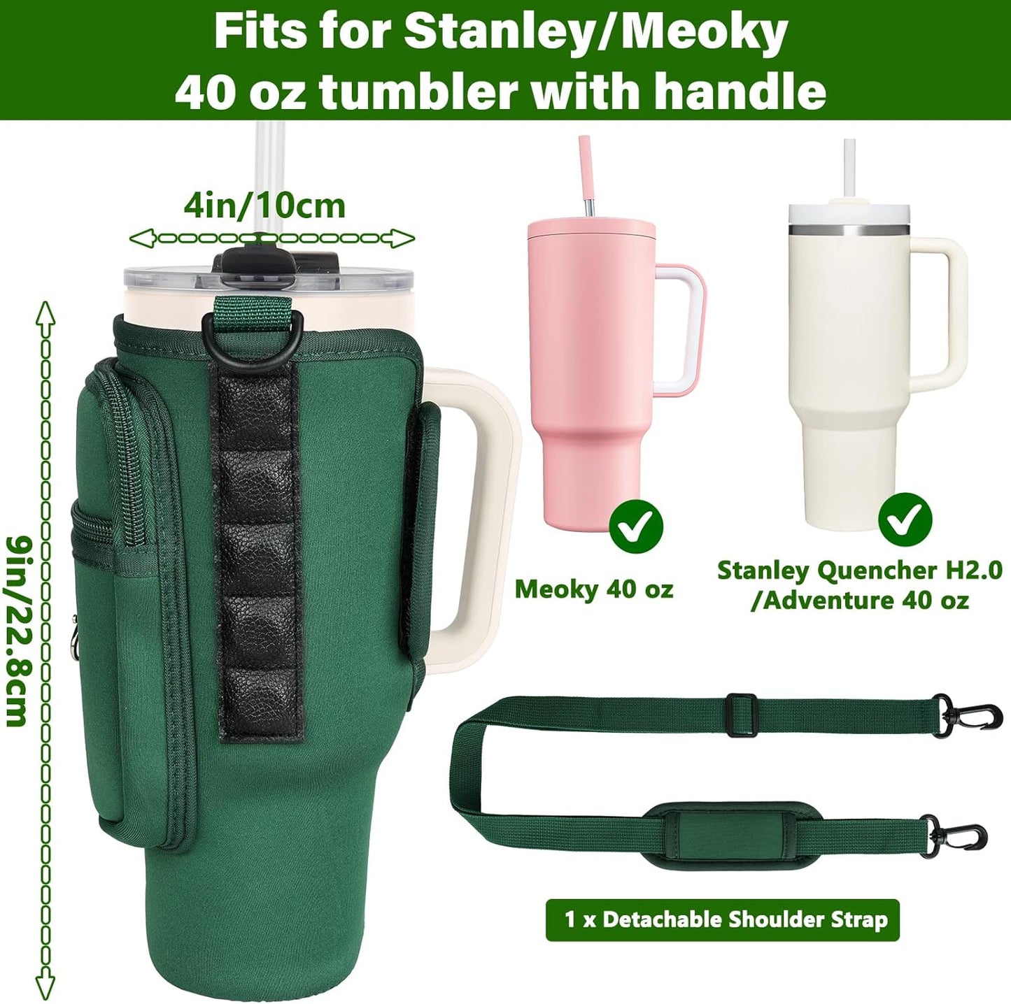 Magnetic Water Bottle Carrier Bag Fits for Stanley/Meoky 40 oz Tumbler | Water Bottle Holder Pouch with Adjustable Shoulder Strap & Phone Pocket Fits for Stanley Tumbler with Handle & Accessories