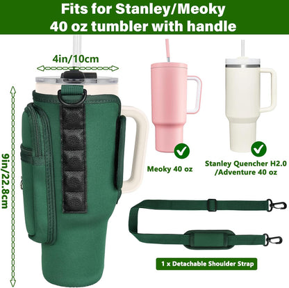 Magnetic Water Bottle Carrier Bag Fits for Stanley/Meoky 40 oz Tumbler | Water Bottle Holder Pouch with Adjustable Shoulder Strap & Phone Pocket Fits for Stanley Tumbler with Handle & Accessories