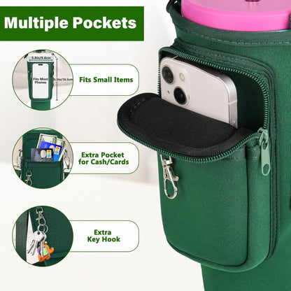 Magnetic Water Bottle Carrier Bag Fits for Stanley/Meoky 40 oz Tumbler | Water Bottle Holder Pouch with Adjustable Shoulder Strap & Phone Pocket Fits for Stanley Tumbler with Handle & Accessories