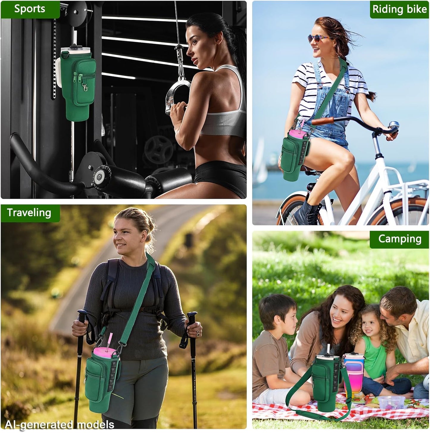 Magnetic Water Bottle Carrier Bag Fits for Stanley/Meoky 40 oz Tumbler | Water Bottle Holder Pouch with Adjustable Shoulder Strap & Phone Pocket Fits for Stanley Tumbler with Handle & Accessories