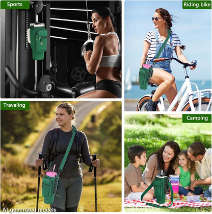 Magnetic Water Bottle Carrier Bag Fits for Stanley/Meoky 40 oz Tumbler | Water Bottle Holder Pouch with Adjustable Shoulder Strap & Phone Pocket Fits for Stanley Tumbler with Handle & Accessories