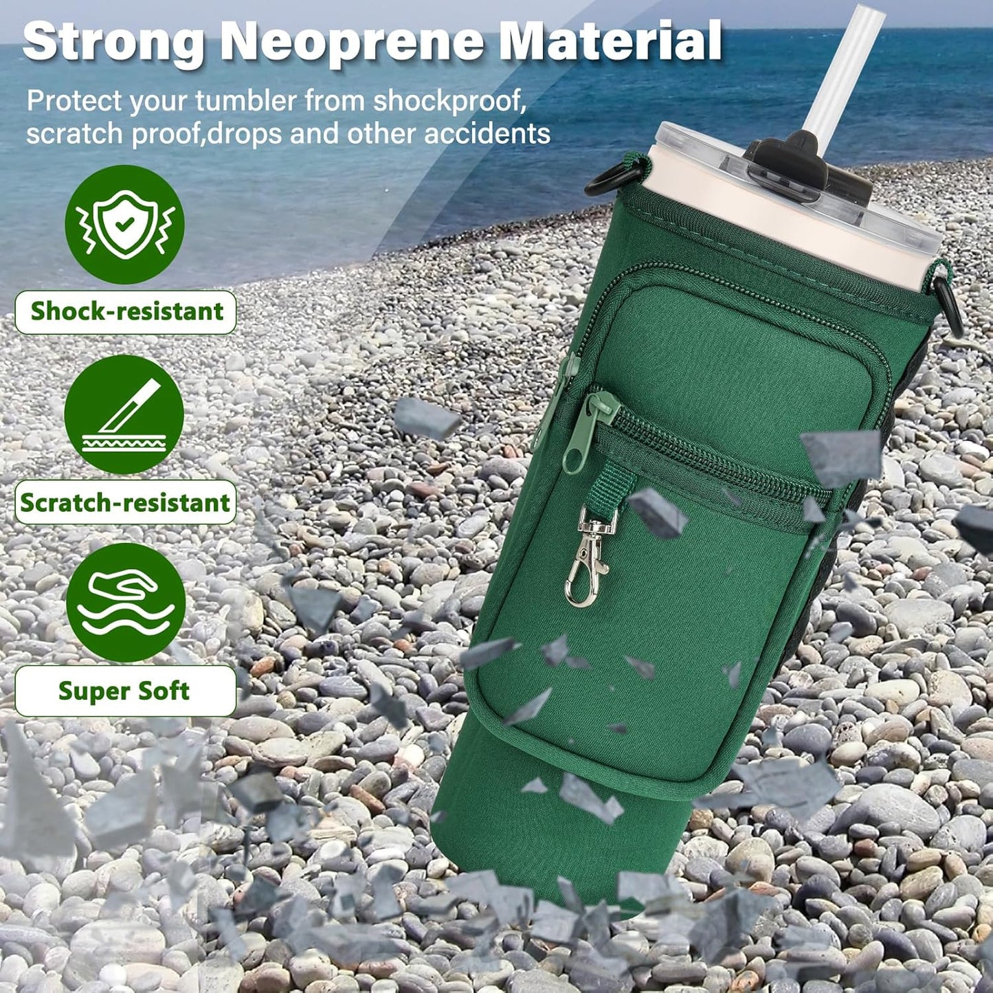 Magnetic Water Bottle Carrier Bag Fits for Stanley/Meoky 40 oz Tumbler | Water Bottle Holder Pouch with Adjustable Shoulder Strap & Phone Pocket Fits for Stanley Tumbler with Handle & Accessories