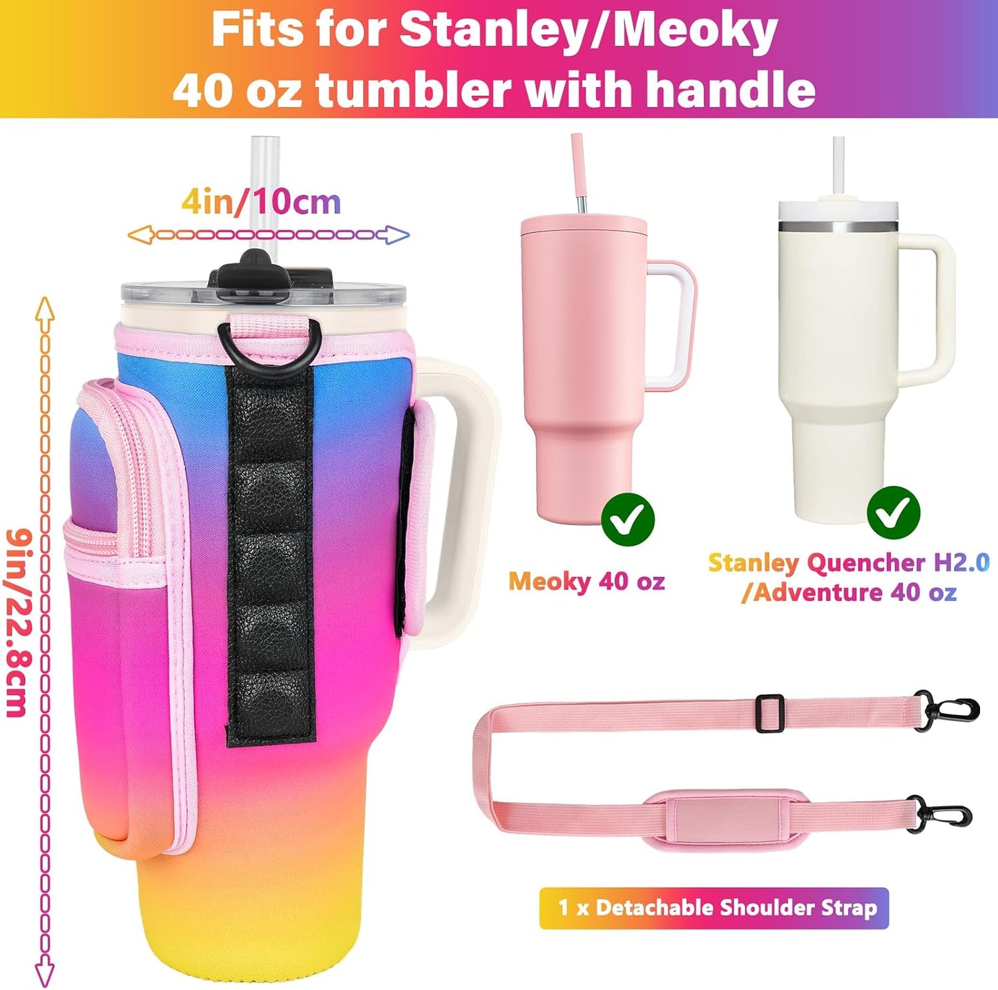 Magnetic Water Bottle Carrier Bag Fits for Stanley/Meoky 40 oz Tumbler | Water Bottle Holder Pouch with Adjustable Shoulder Strap & Phone Pocket Fits for Stanley Tumbler with Handle & Accessories