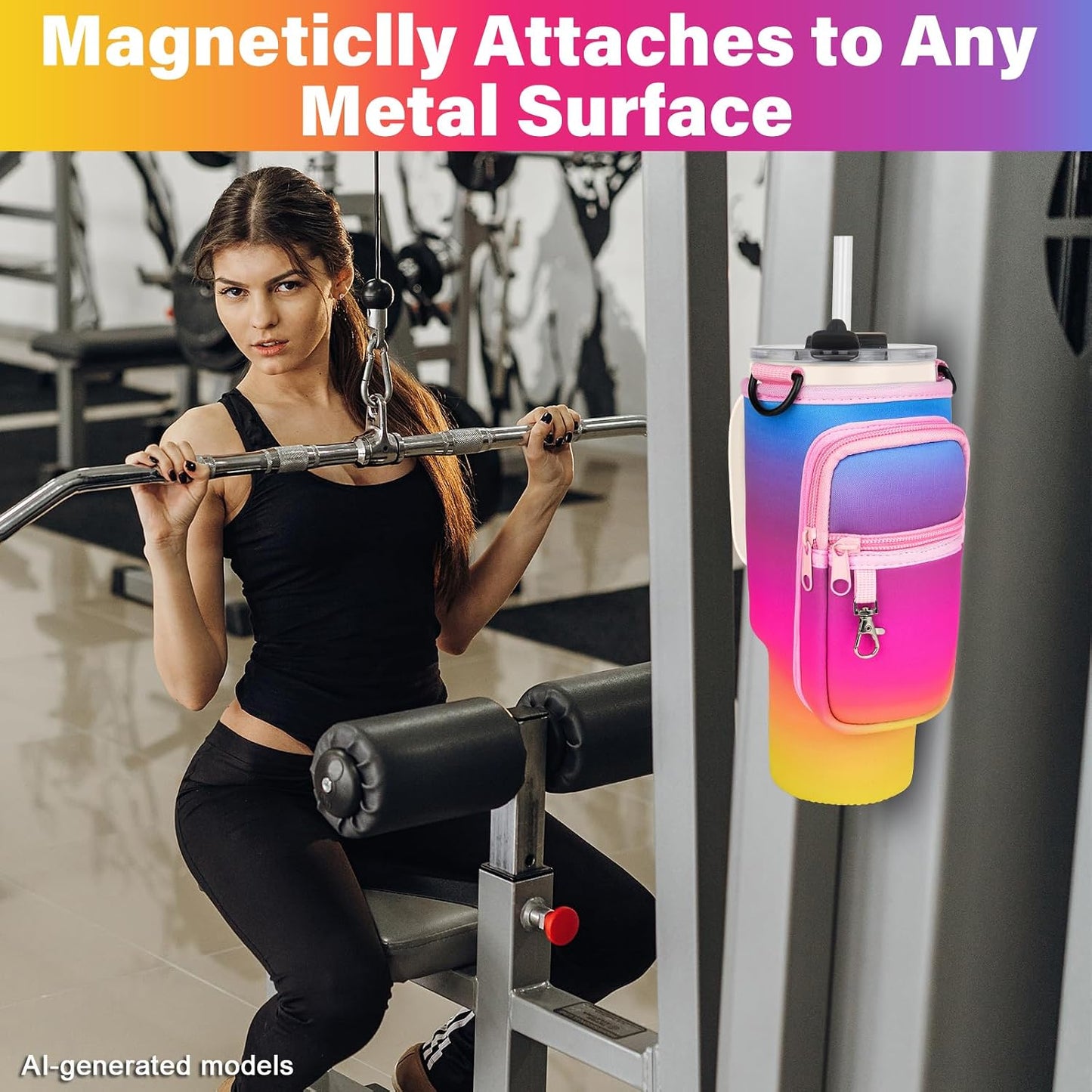 Magnetic Water Bottle Carrier Bag Fits for Stanley/Meoky 40 oz Tumbler | Water Bottle Holder Pouch with Adjustable Shoulder Strap & Phone Pocket Fits for Stanley Tumbler with Handle & Accessories
