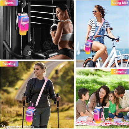 Magnetic Water Bottle Carrier Bag Fits for Stanley/Meoky 40 oz Tumbler | Water Bottle Holder Pouch with Adjustable Shoulder Strap & Phone Pocket Fits for Stanley Tumbler with Handle & Accessories
