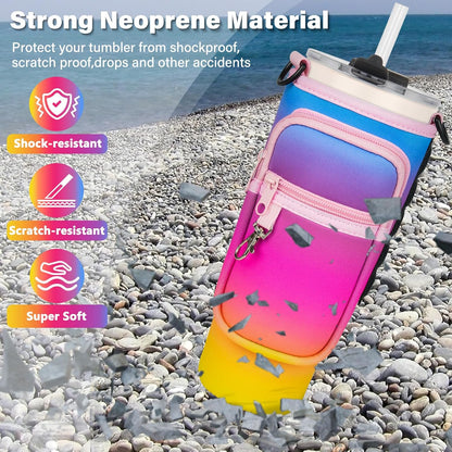 Magnetic Water Bottle Carrier Bag Fits for Stanley/Meoky 40 oz Tumbler | Water Bottle Holder Pouch with Adjustable Shoulder Strap & Phone Pocket Fits for Stanley Tumbler with Handle & Accessories