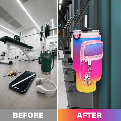 Magnetic Water Bottle Carrier Bag Fits for Stanley/Meoky 40 oz Tumbler | Water Bottle Holder Pouch with Adjustable Shoulder Strap & Phone Pocket Fits for Stanley Tumbler with Handle & Accessories