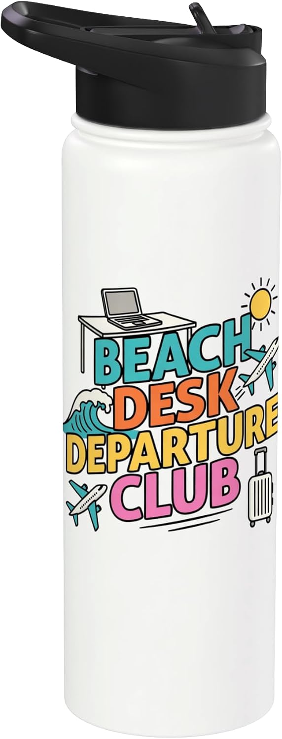 Beach Desk Departure Club Travel Work Lifestyle Stainless Steel Insulated Water Bottle