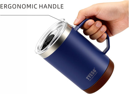 18 Oz Stainless Steel Purple Coffee Mug with Handle and Lid – Double Wall Vacuum Insulated Travel Cup for Hot & Cold Drinks – Durable Metal Coffee Tumbler for Home, Office & Camping