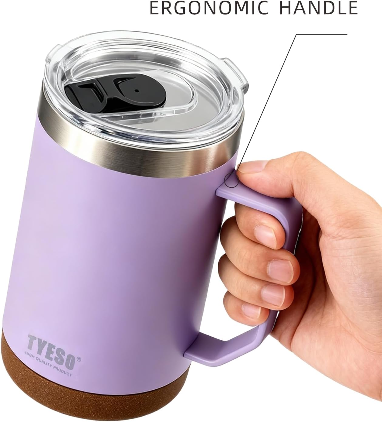 18 Oz Stainless Steel Purple Coffee Mug with Handle and Lid – Double Wall Vacuum Insulated Travel Cup for Hot & Cold Drinks – Durable Metal Coffee Tumbler for Home, Office & Camping