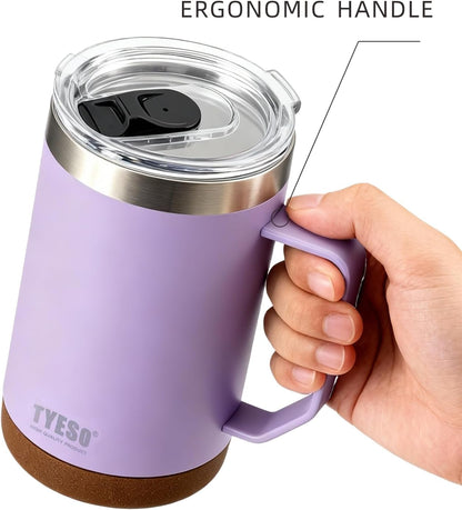 18 Oz Stainless Steel Purple Coffee Mug with Handle and Lid – Double Wall Vacuum Insulated Travel Cup for Hot & Cold Drinks – Durable Metal Coffee Tumbler for Home, Office & Camping