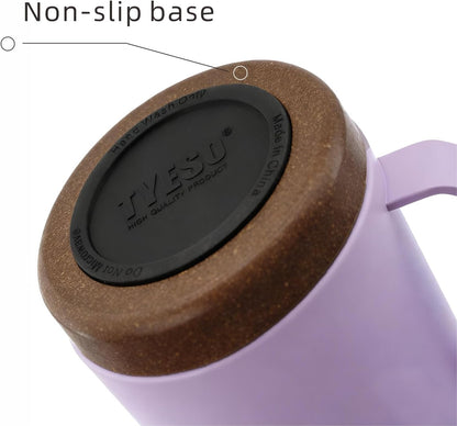 18 Oz Stainless Steel Purple Coffee Mug with Handle and Lid – Double Wall Vacuum Insulated Travel Cup for Hot & Cold Drinks – Durable Metal Coffee Tumbler for Home, Office & Camping