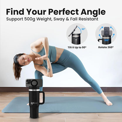 40 oz Tumbler with Handle and Straw Magnetic Phone Holder Tripod Lid - Insulated Stainless Steel Leak Proof Spill Proof Water Tumbler for Men and Women Cup for Gym Office Work Travel (White)