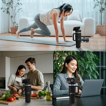 40 oz Tumbler with Handle and Straw Magnetic Phone Holder Tripod Lid - Insulated Stainless Steel Leak Proof Spill Proof Water Tumbler for Men and Women Cup for Gym Office Work Travel (White)