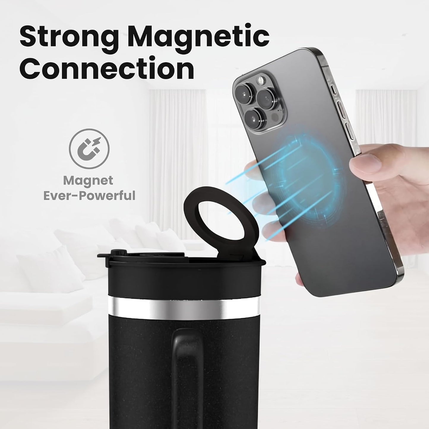 40 oz Tumbler with Handle and Straw Magnetic Phone Holder Tripod Lid - Insulated Stainless Steel Leak Proof Spill Proof Water Tumbler for Men and Women Cup for Gym Office Work Travel (White)