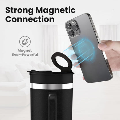40 oz Tumbler with Handle and Straw Magnetic Phone Holder Tripod Lid - Insulated Stainless Steel Leak Proof Spill Proof Water Tumbler for Men and Women Cup for Gym Office Work Travel (White)