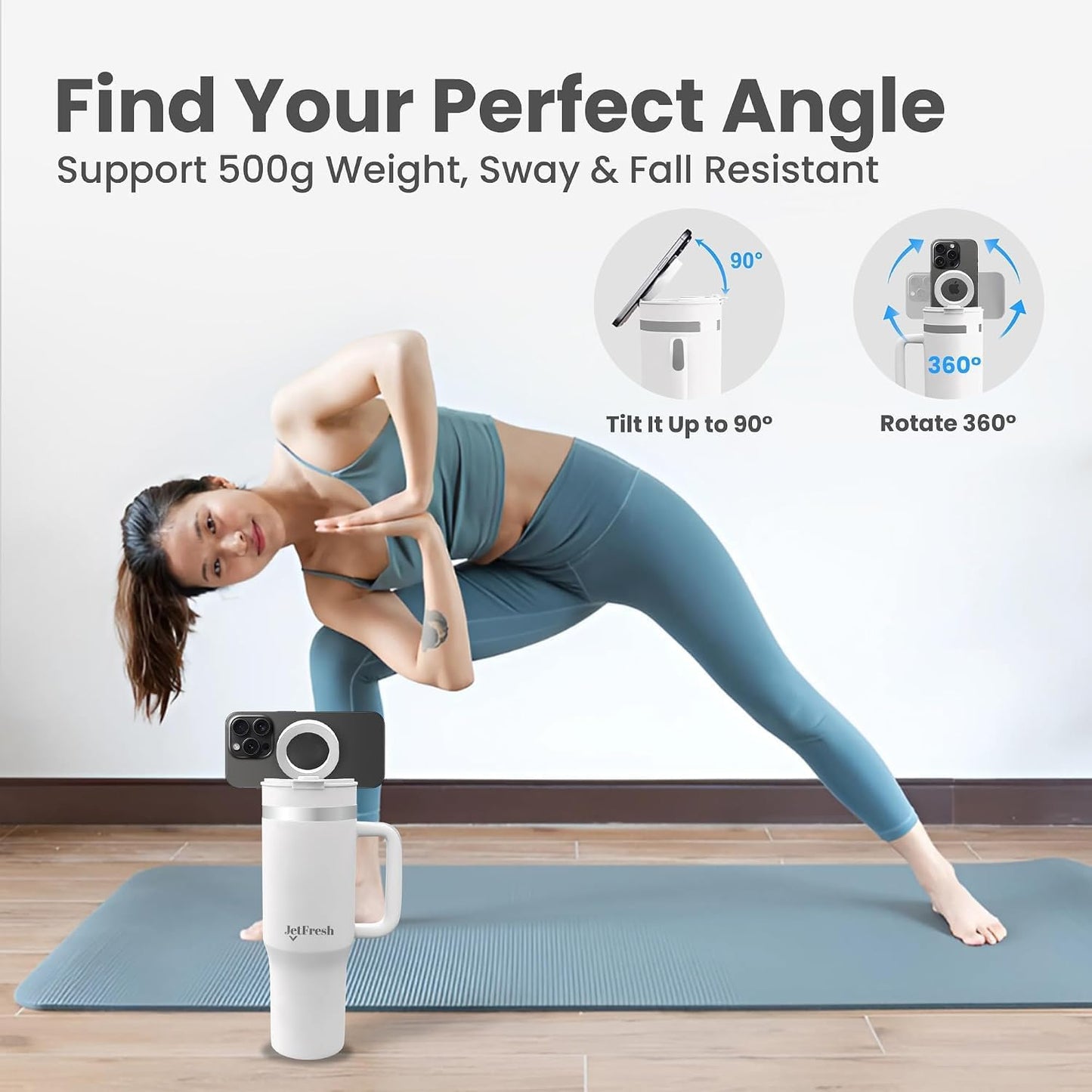 40 oz Tumbler with Handle and Straw Magnetic Phone Holder Tripod Lid - Insulated Stainless Steel Leak Proof Spill Proof Water Tumbler for Men and Women Cup for Gym Office Work Travel (White)