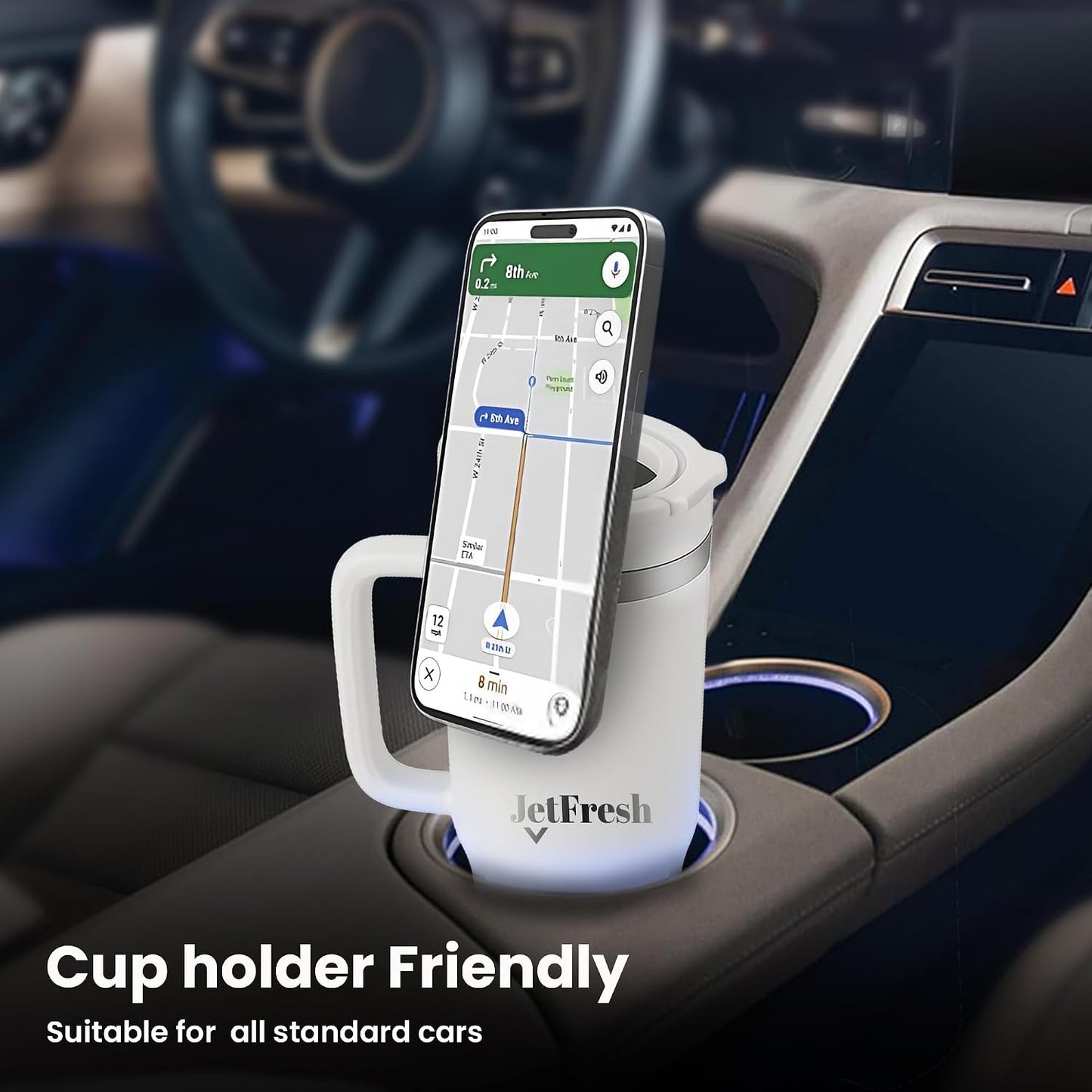 40 oz Tumbler with Handle and Straw Magnetic Phone Holder Tripod Lid - Insulated Stainless Steel Leak Proof Spill Proof Water Tumbler for Men and Women Cup for Gym Office Work Travel (White)