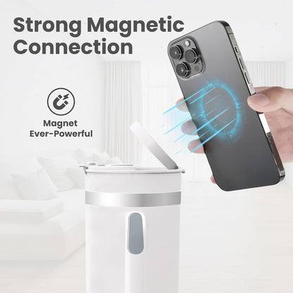 40 oz Tumbler with Handle and Straw Magnetic Phone Holder Tripod Lid - Insulated Stainless Steel Leak Proof Spill Proof Water Tumbler for Men and Women Cup for Gym Office Work Travel (White)