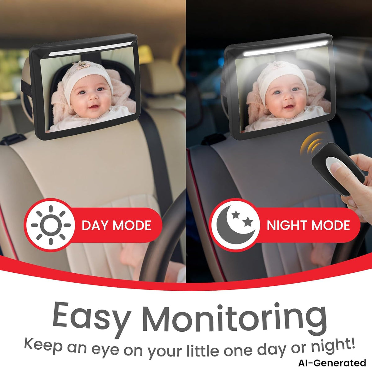 LED Baby Car Mirror with Light & Remote Control