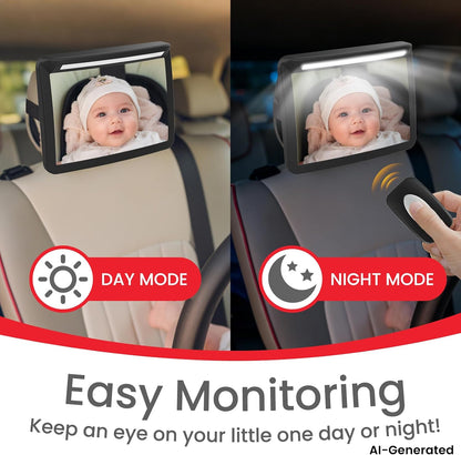 LED Baby Car Mirror with Light & Remote Control