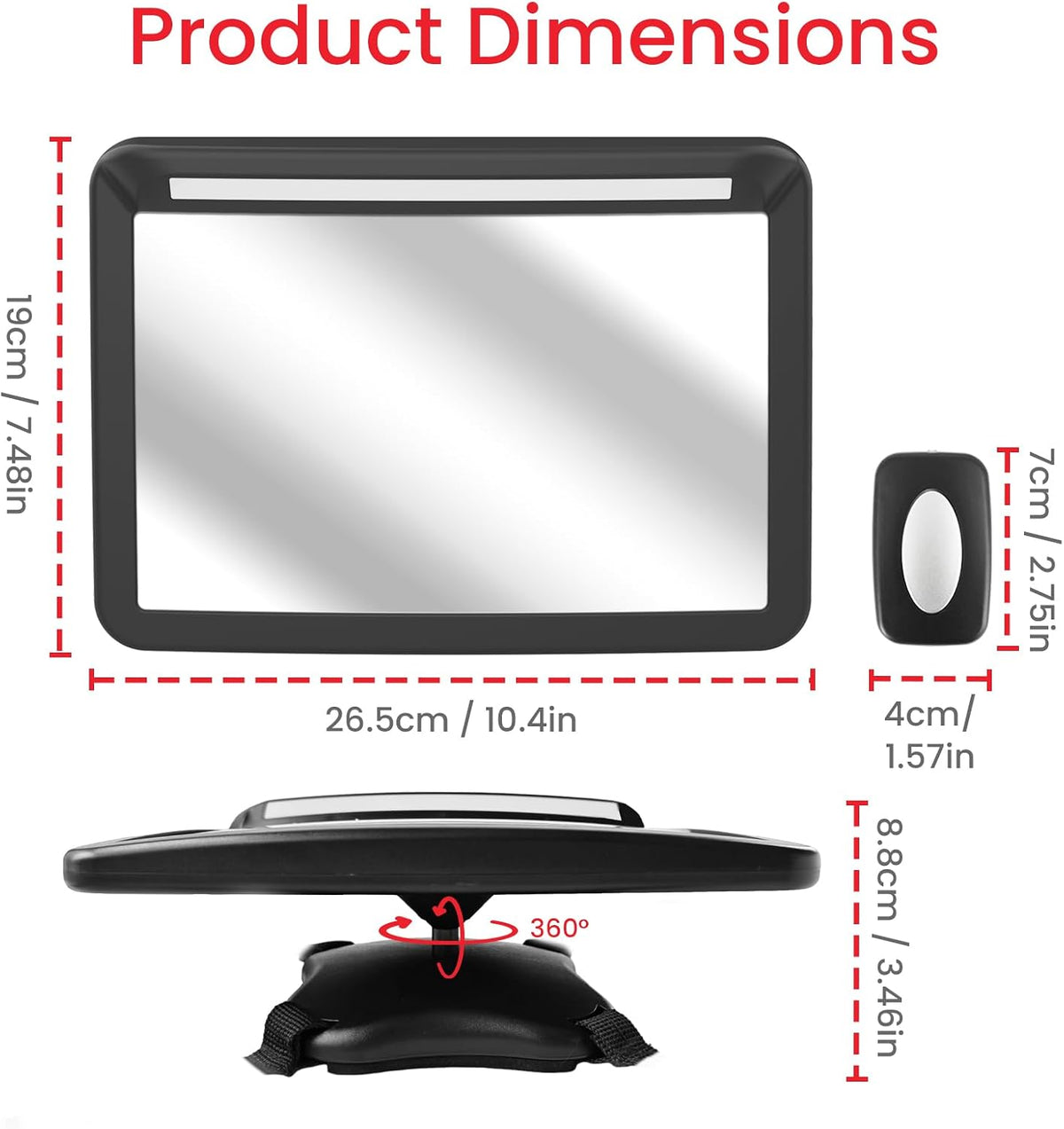 LED Baby Car Mirror with Light & Remote Control