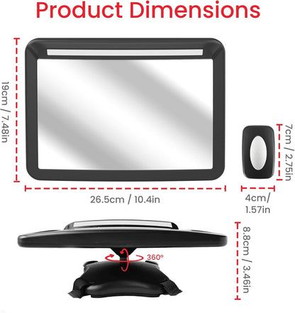 LED Baby Car Mirror with Light & Remote Control