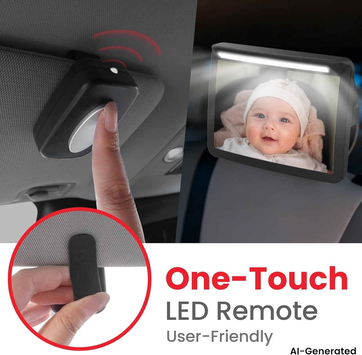 LED Baby Car Mirror with Light & Remote Control