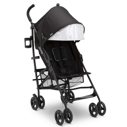 Jeep PowerGlyde Plus Stroller Lightweight Travel Stroller with Smoothest Ride, Aluminum Frame, 4-Position Recline, Extra Large Storage Basket, Black