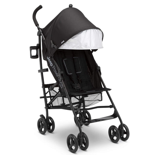 Jeep PowerGlyde Plus Stroller Lightweight Travel Stroller with Smoothest Ride, Aluminum Frame, 4-Position Recline, Extra Large Storage Basket, Black