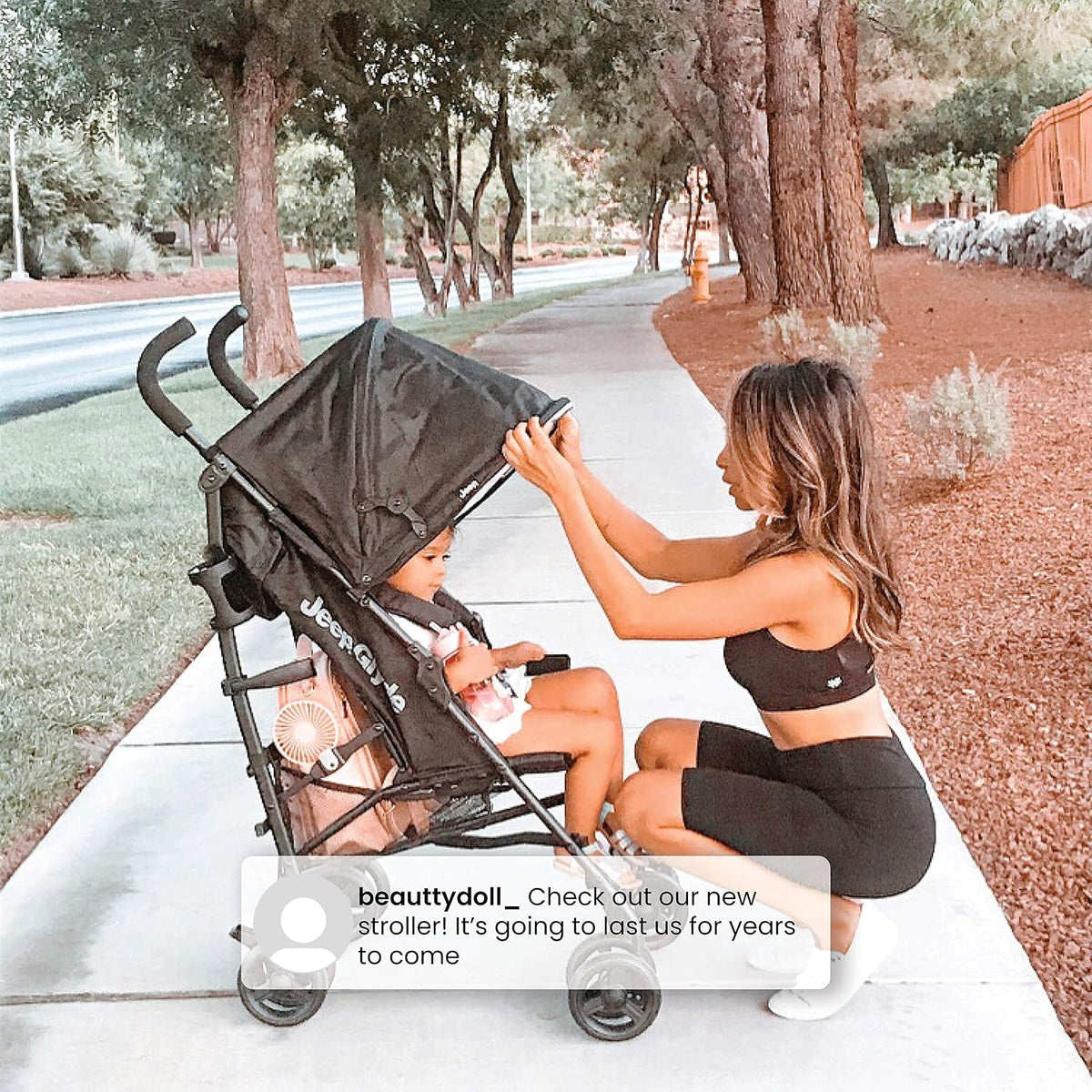 Jeep PowerGlyde Plus Stroller Lightweight Travel Stroller with Smoothest Ride, Aluminum Frame, 4-Position Recline, Extra Large Storage Basket, Black