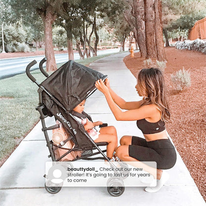Jeep PowerGlyde Plus Stroller Lightweight Travel Stroller with Smoothest Ride, Aluminum Frame, 4-Position Recline, Extra Large Storage Basket, Black