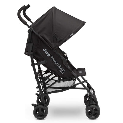 Jeep PowerGlyde Plus Stroller Lightweight Travel Stroller with Smoothest Ride, Aluminum Frame, 4-Position Recline, Extra Large Storage Basket, Black