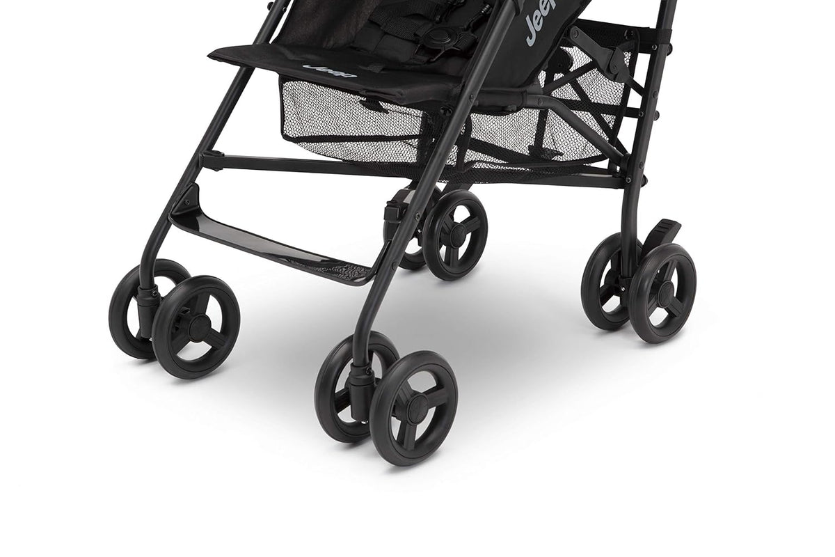 Jeep PowerGlyde Plus Stroller Lightweight Travel Stroller with Smoothest Ride, Aluminum Frame, 4-Position Recline, Extra Large Storage Basket, Black