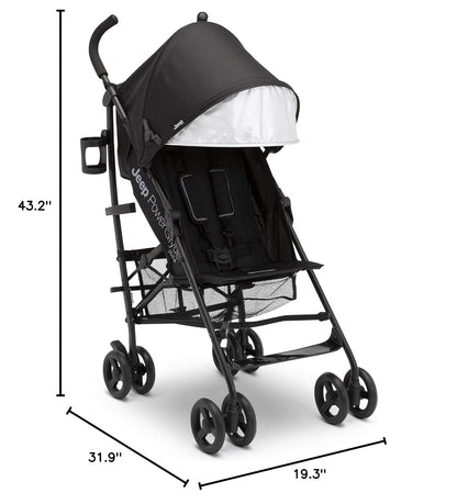 Jeep PowerGlyde Plus Stroller Lightweight Travel Stroller with Smoothest Ride, Aluminum Frame, 4-Position Recline, Extra Large Storage Basket, Black
