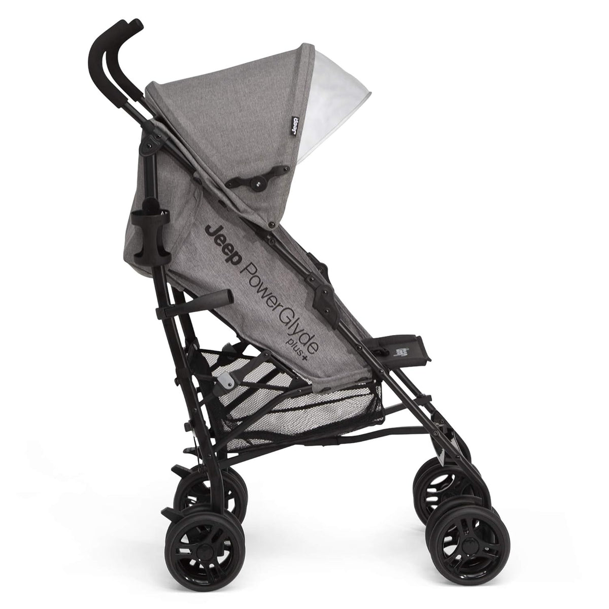 Jeep PowerGlyde Plus Stroller Lightweight Travel Stroller with Smoothest Ride, Aluminum Frame, 4-Position Recline, Extra Large Storage Basket, Black