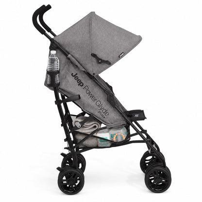 Jeep PowerGlyde Plus Stroller Lightweight Travel Stroller with Smoothest Ride, Aluminum Frame, 4-Position Recline, Extra Large Storage Basket, Black