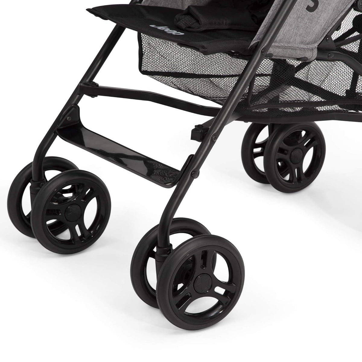 Jeep PowerGlyde Plus Stroller Lightweight Travel Stroller with Smoothest Ride, Aluminum Frame, 4-Position Recline, Extra Large Storage Basket, Black