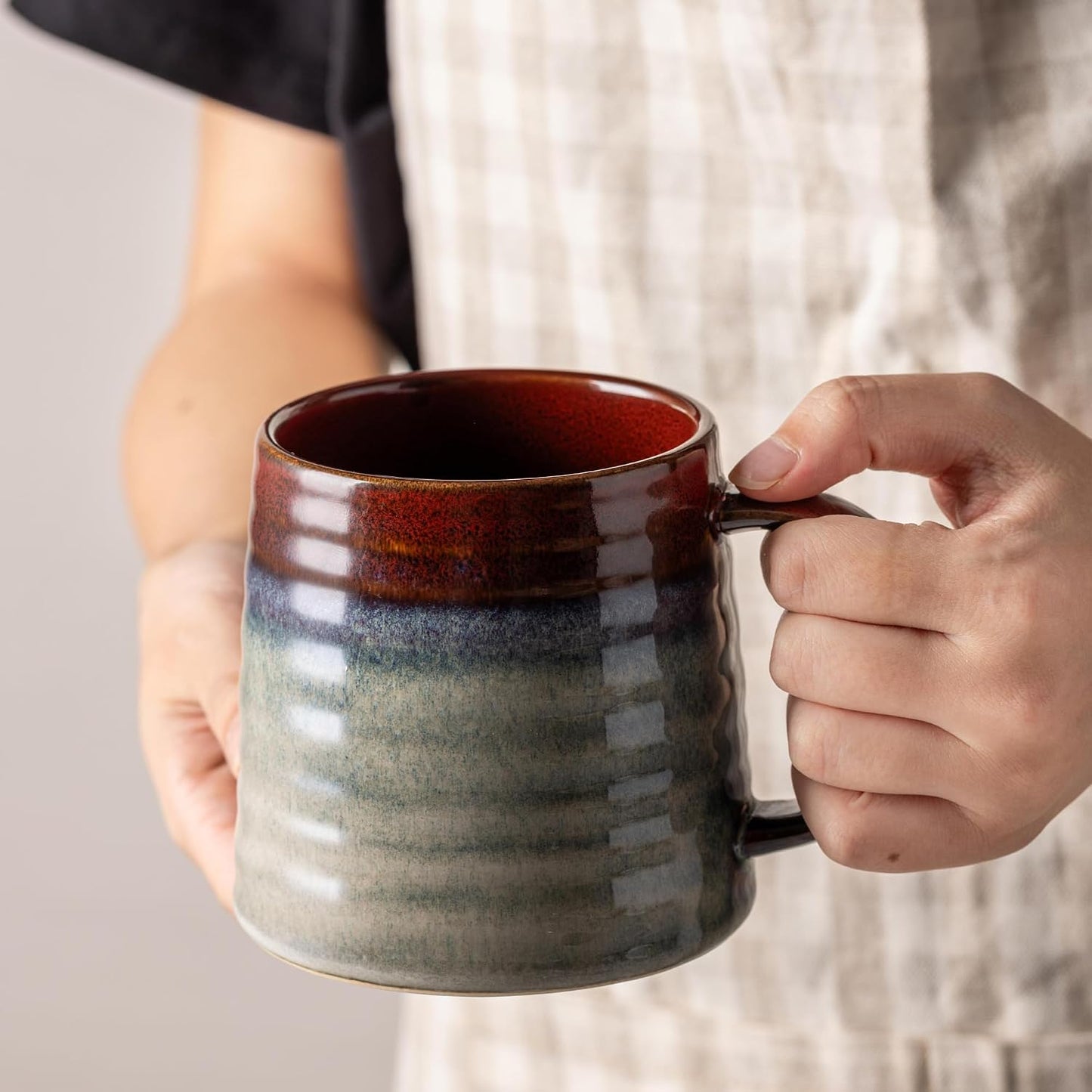 15.5oz Large Heavyweight Ceramic Mug, Reactive (Blue-Black) | 15.5oz Medium-Large, Heavy Weighted Stoneware, Reactive Transmutation Glaze, Microwave & Dishwasher Safe, Gift Box